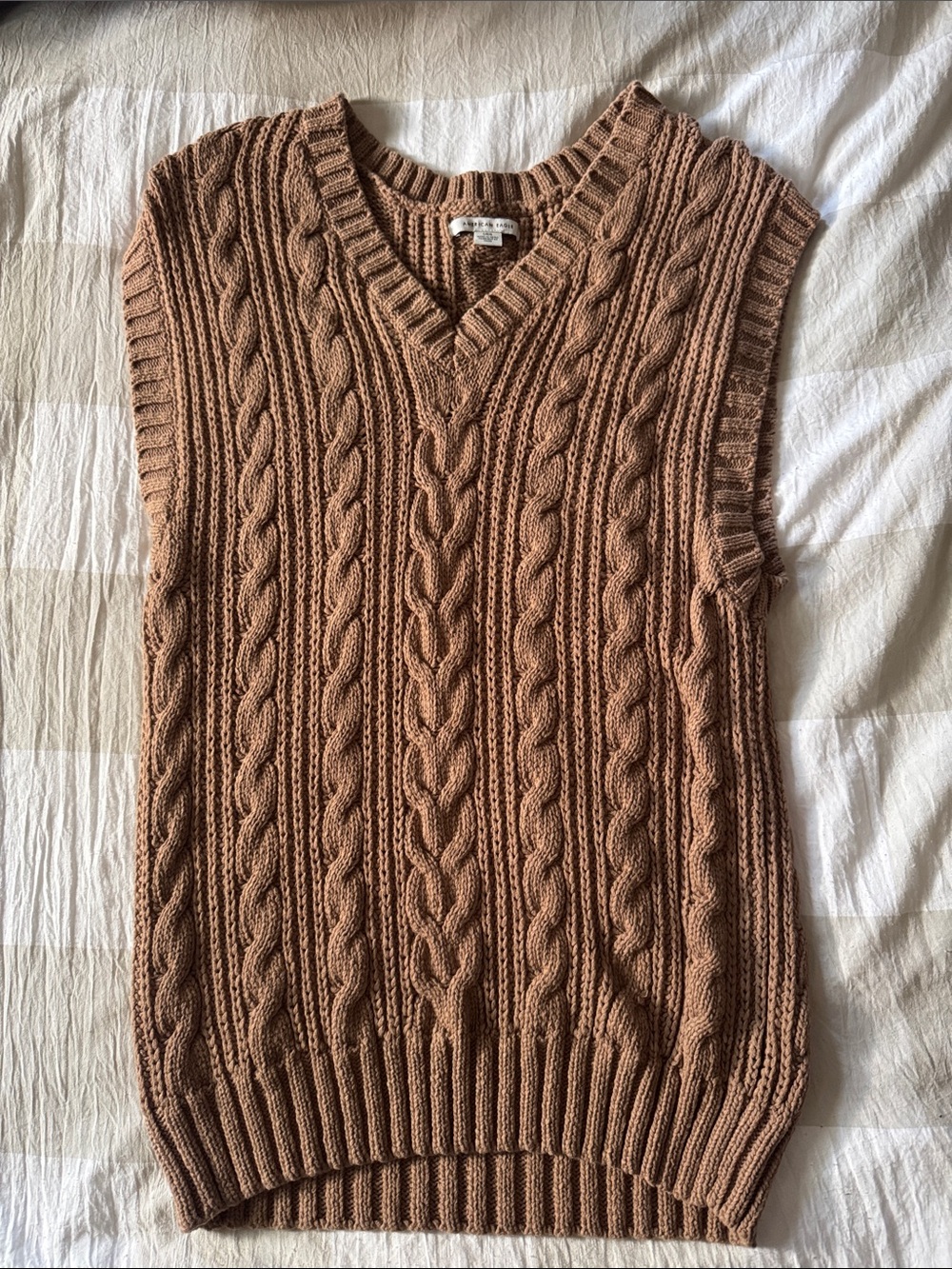 American Eagle Outfitters Cable Knit V-Neck Sweater Vest - Brown